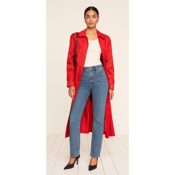 NEW! London Fog 14 Classic $249 Waxed Canvas Trench Coat Long Rain Jacket Red - Picture 14 of 14
